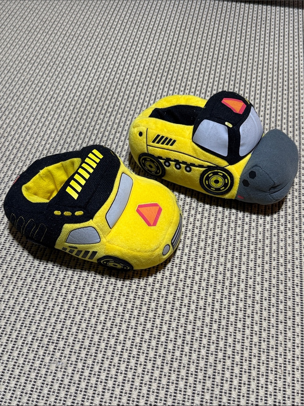Yellow Plush Construction Truck Slippers - Kids